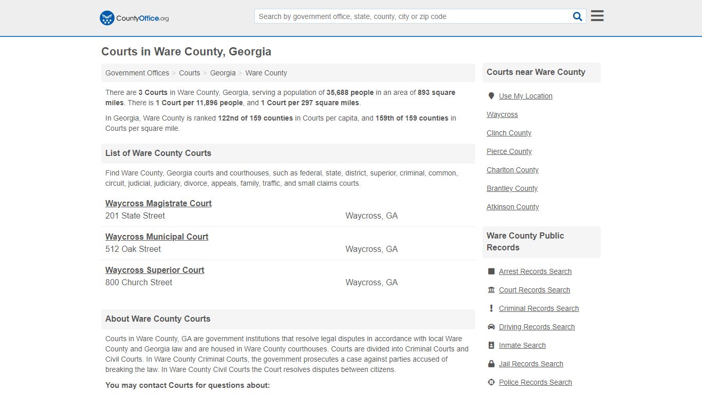 Courts - Ware County, GA (Court Records & Calendars)